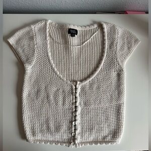 Bejeweled Button Front Knit Top - Cream